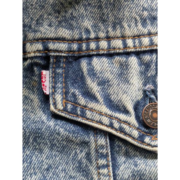VTG 80s Levis Denim Trucker Jacket Acid Wash Fleece Hood - Medium Made in Canada - Picture 14 of 16